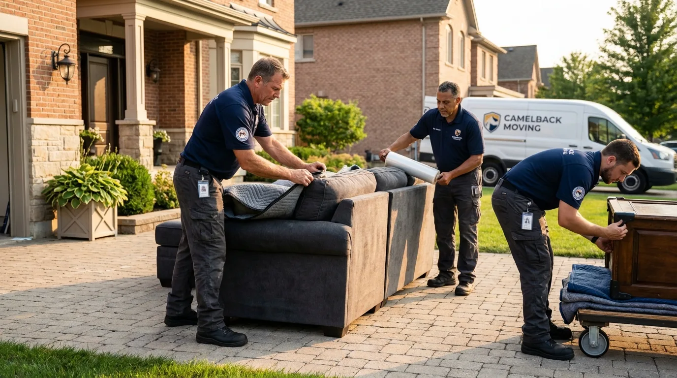 Large estate moving crew wrapping furniture in Cambridge, NE